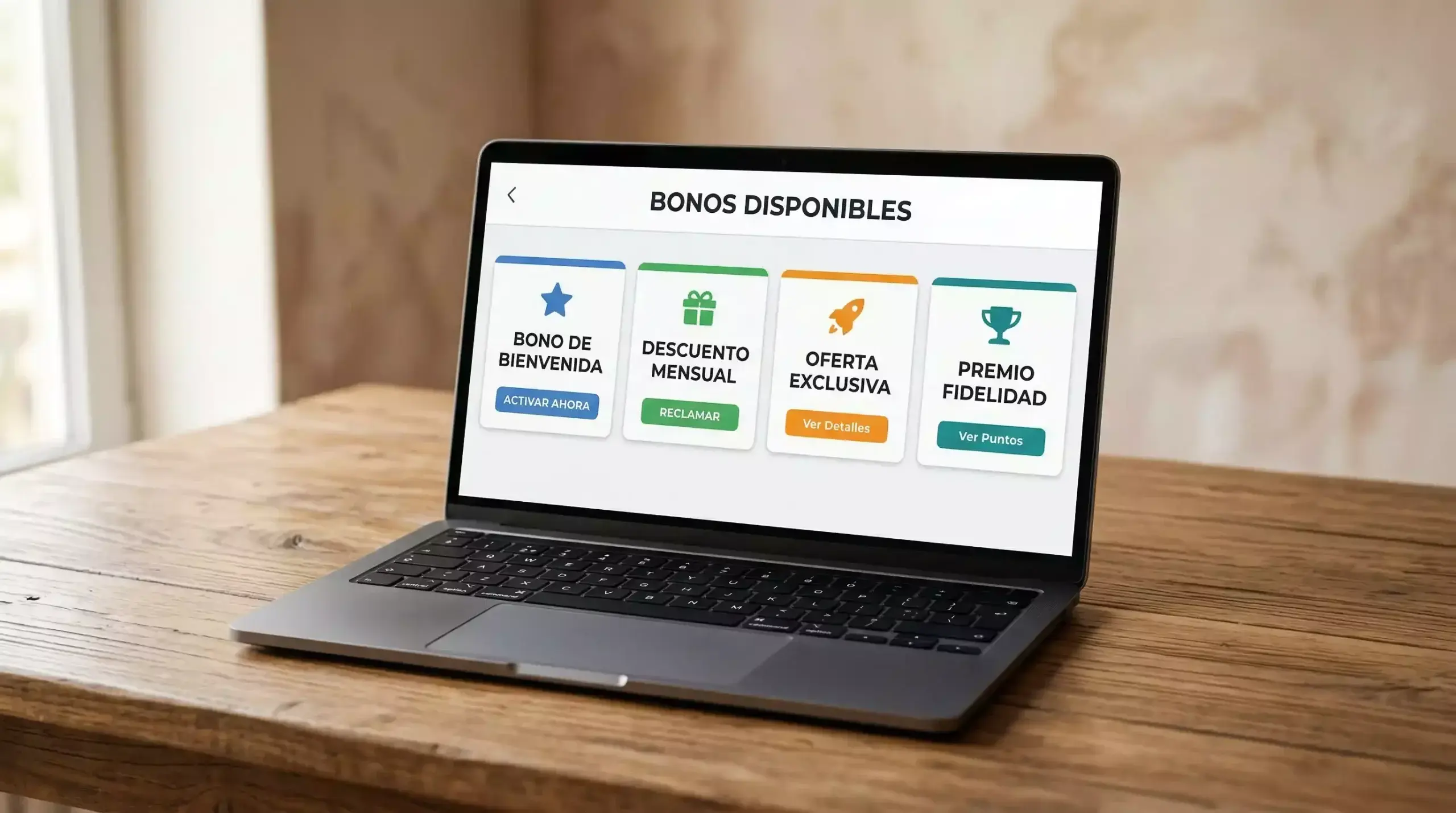 Pantalla de ordenador con una promoción de bono de apuestas deportivas y un calendario de Champions League
