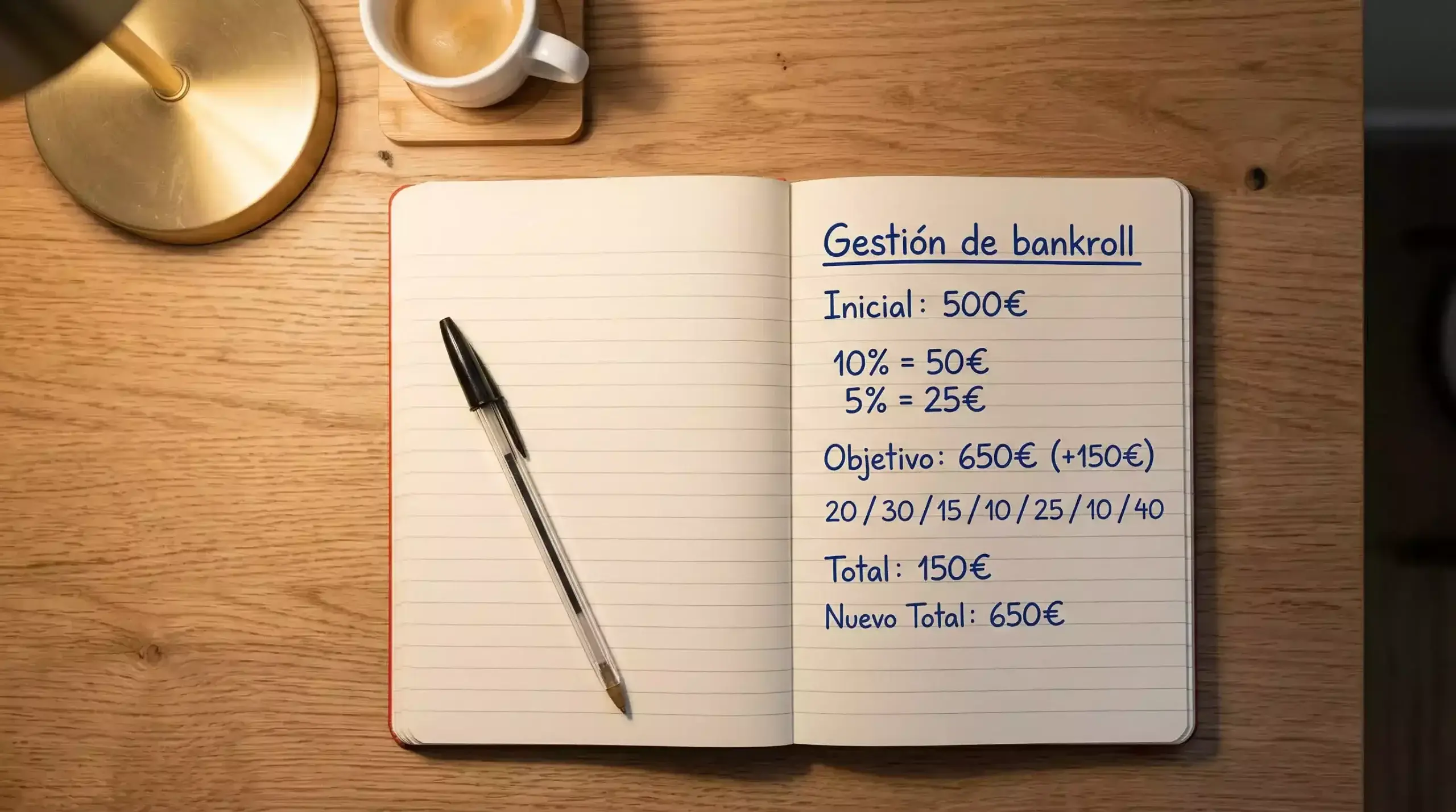 Calculadora y libreta de cuentas sobre un escritorio con un calendario de la Champions League