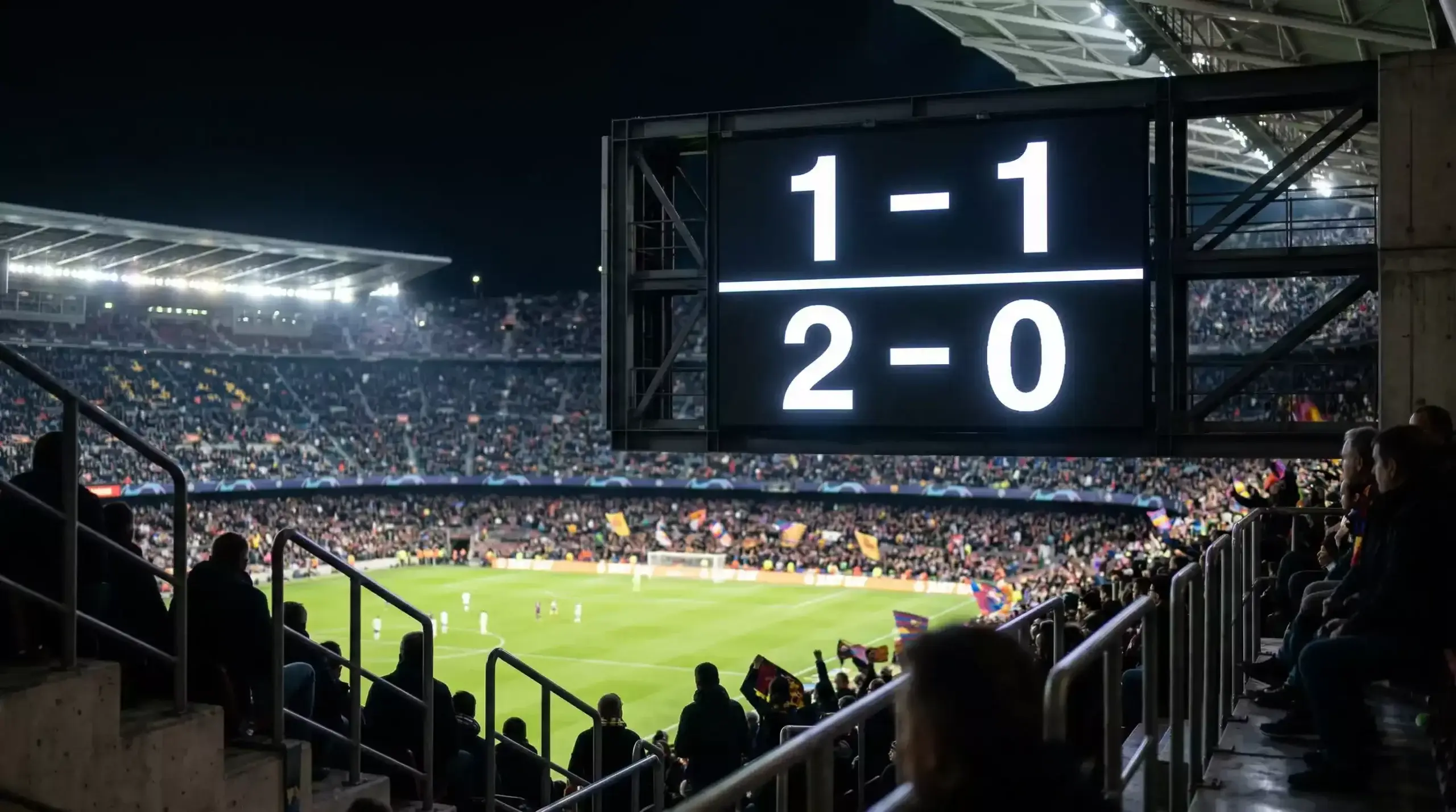 Marcador de un partido de Champions League mostrando el resultado de ida y vuelta de una eliminatoria